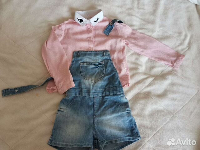 Блузка и шорты джинс с брителями, пижама для дево