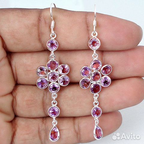 Серьги с натуральными бразильскими аметистами