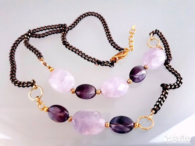 Ожерелье цепочка натуральный аметист Ожерелье цепочка натуральный аметист