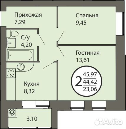 2-к квартира, 46 м², 5/5 эт.