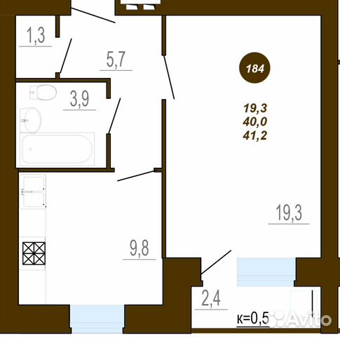 1-к квартира, 41.2 м², 7/10 эт.