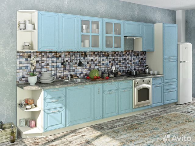 Кухонный гарнитур 3,9 м патина голубая