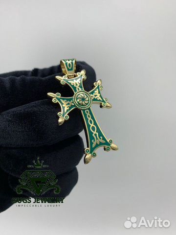 Нательный Крест армянский из золота с эмалью