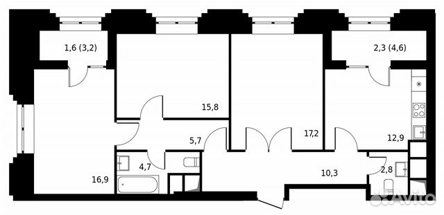3-к квартира, 90.2 м², 15/24 эт. 3-к квартира, 90.2 м², 15/24 эт.