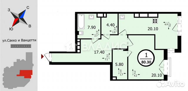 1-к квартира, 80.3 м², 2/4 эт. 1-к квартира, 80.3 м², 2/4 эт.