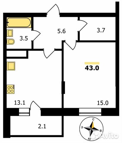1-к квартира, 43 м², 6/17 эт.