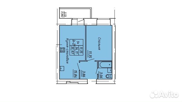 2-к квартира, 36 м², 8/12 эт.