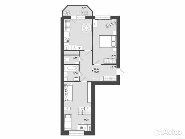2-к квартира, 61.7 м², 5/9 эт. 2-к квартира, 61.7 м², 5/9 эт.
