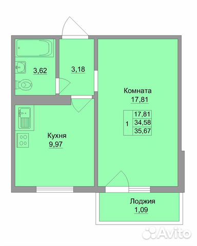 1-к квартира, 35 м², 9/10 эт.