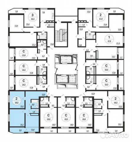 2-к квартира, 64.8 м², 6/25 эт.