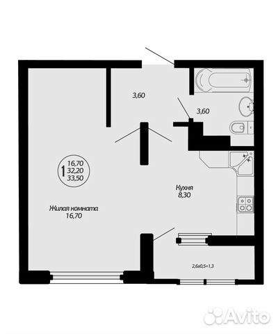 1-к квартира, 33.5 м², 7/8 эт.