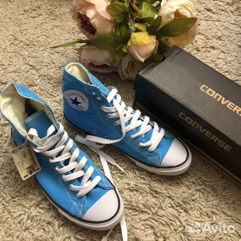 Кеды новые голубые converse высокие 35 размер Кеды новые голубые converse высокие 35 размер