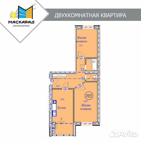 2-к квартира, 66 м², 3/5 эт. 2-к квартира, 66 м², 3/5 эт.