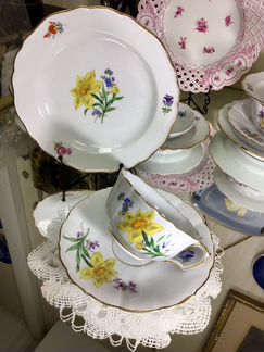 Meissen Мейсон чайная тройка Нарцисс + штатив