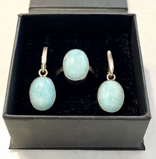 Серебряные серьги и кольцо с бирюзой