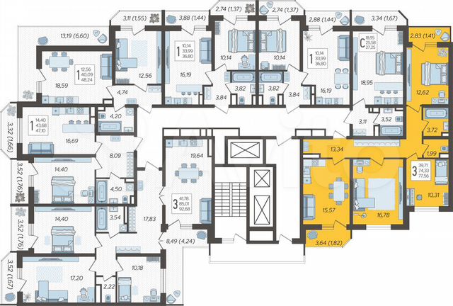 3-к. квартира, 77,6 м², 22/25 эт.