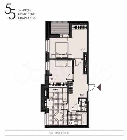 2-к. квартира, 56,6 м², 8/10 эт.