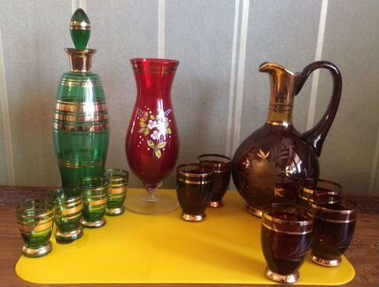 Богемское стекло 60-х гг, штоф рюмки ваза