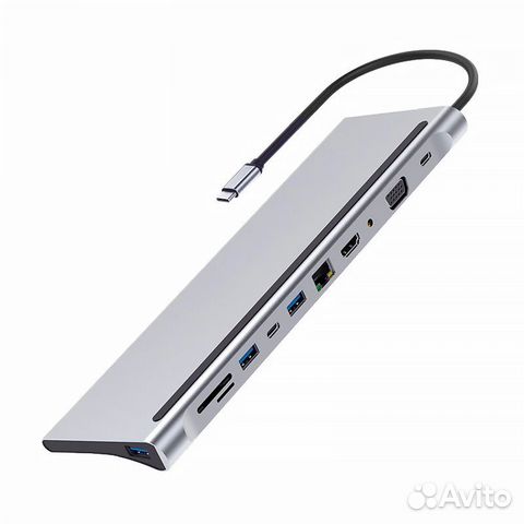 USB type-C хаб 12 в 1: hdmi 4K, RJ45, MicroSD, USB