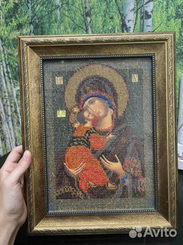Владимирская икона Божьей Матери вышитая бисером