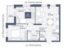 2-к. квартира, 64 м², 10/32 эт.