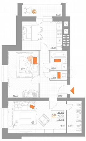 2-к. квартира, 77,5 м², 1/5 эт.