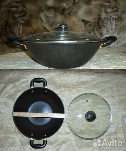 Сковорода чугунная вок новая 30 см большая
