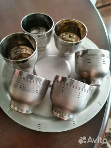 Набор мельхиоровых стопок с подносом СССР
