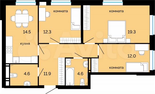 3-к. квартира, 79,2 м², 6/25 эт.