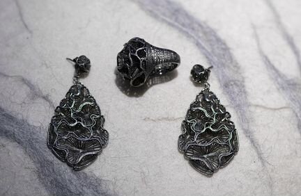 Серьги и кольцо, серебро