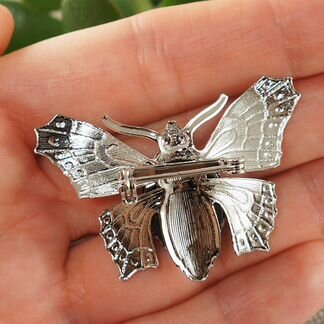 Брошка Бабочка (зеленый агат) 13х18мм