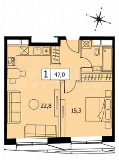 1-к апартаменты, 49 м², 14/21 эт.