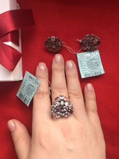 Кольцо и серьги (турмалин и шпинель) в подарочной