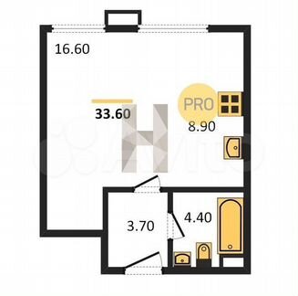 1-к квартира, 33.6 м², 6/20 эт.