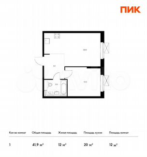 1-к квартира, 41.9 м², 15/33 эт.