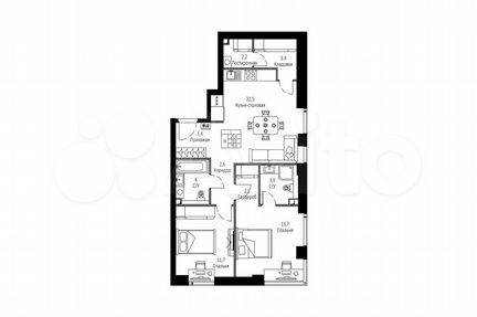 3-к квартира, 70 м², 7/42 эт.