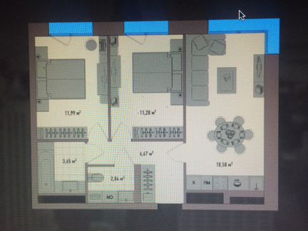 2-к апартаменты, 55 м², 11/23 эт.