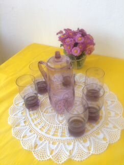 Фиолетовое стекло чехия графин кувшин стаканы бока