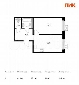 1-к квартира, 42.1 м², 13/25 эт.